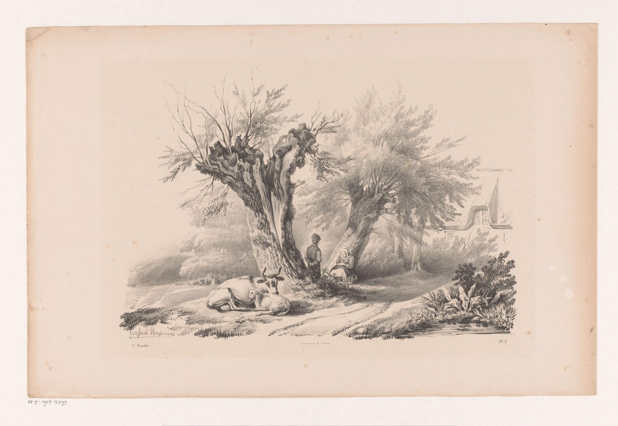 Maatie lepäävän miehen ja naisen kanssa The Landscape (sarjan nimi) tekijältä Constantinus Cornelis Huysmans