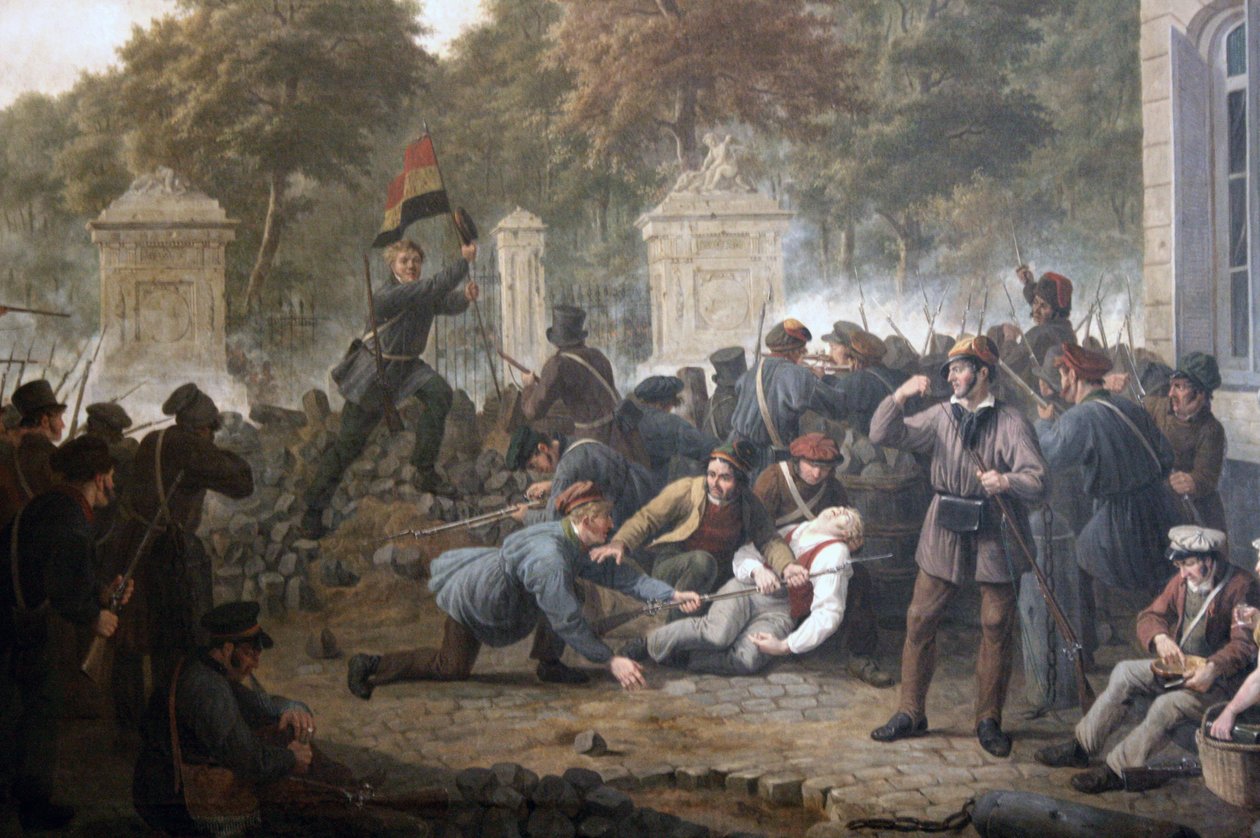 Barricada revolucionària davant del parc de Brussel·les durant els combats entre rebels belgues i forces holandeses el 1830 finlandès tekijältä Constantinus Fidelio Coene