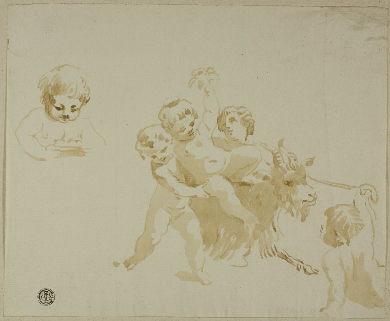 Putti leikkii vuohen kanssa tekijältä Conte Antonio Maria Zanetti the Elder