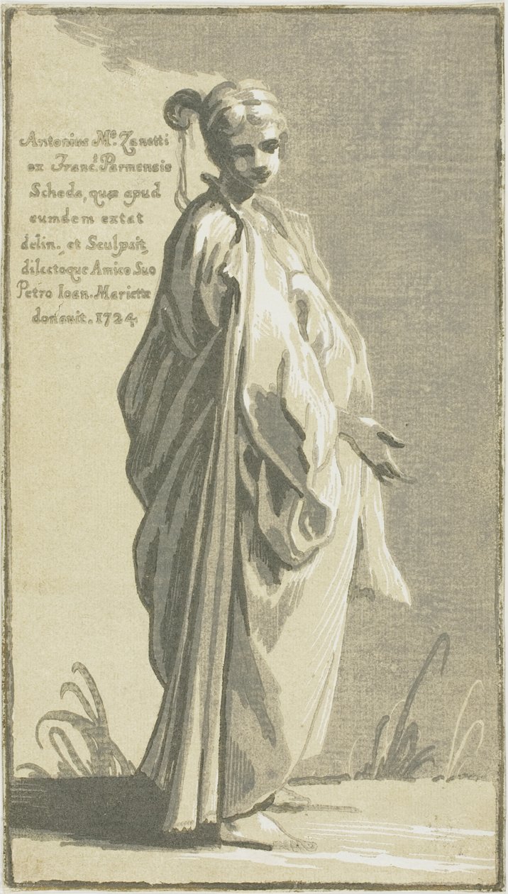 Nuori nainen seisoo, oikealle kääntyneenä tekijältä Conte Antonio Maria Zanetti the Elder