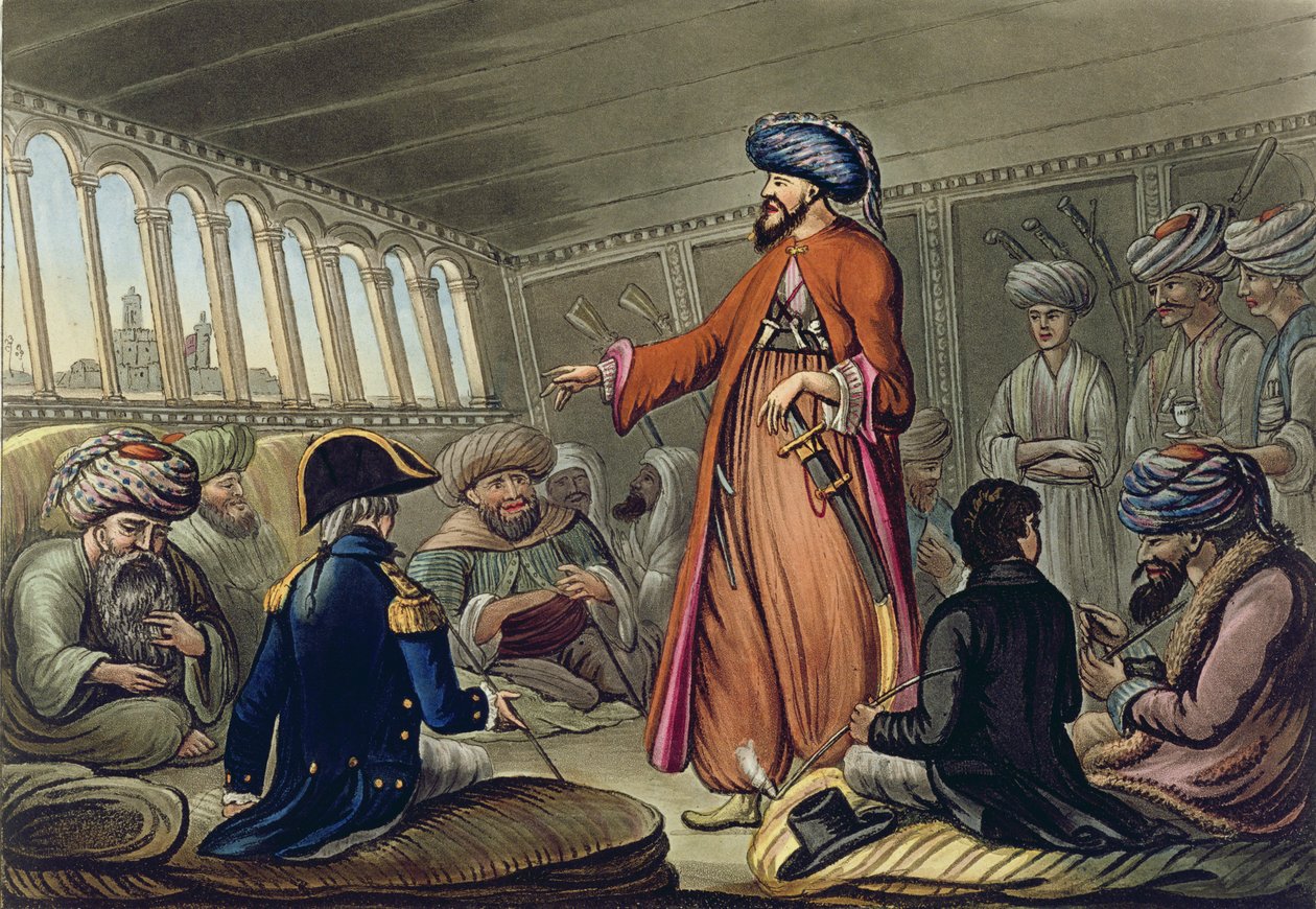 Mameluke välittämässä viestiä Mourad Beystä, kaivertanut Joseph Constantine Stadler (fl.1780-1812), julkaisija I. White, Lontoo, 1801 tekijältä Cooper Willyams