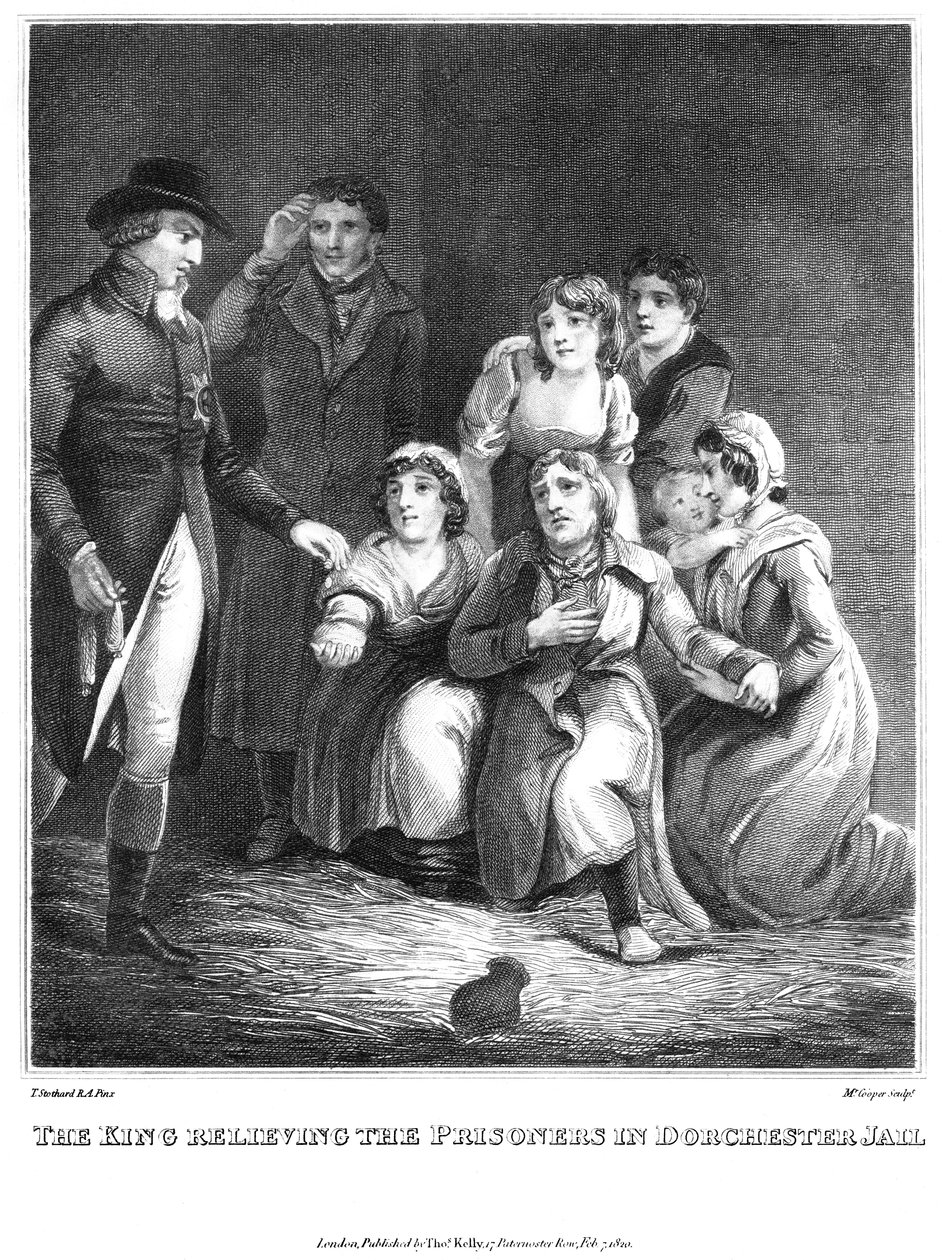 Kuningas vapauttamassa vankeja Dorchesterin vankilassa, 1820 tekijältä Cooper