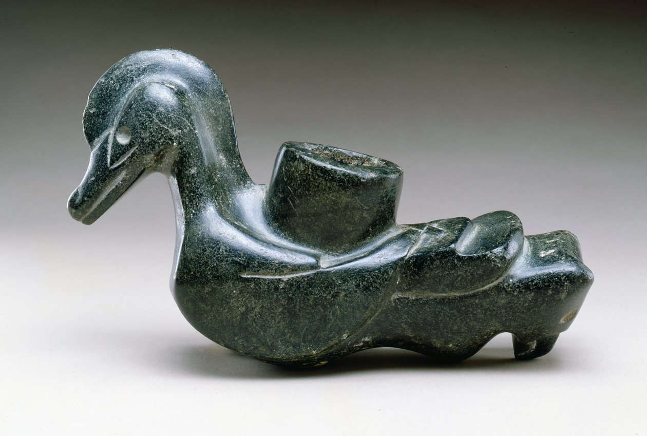 Bird effigy pipe, 100-600 steatiitti tekijältä Copena culture