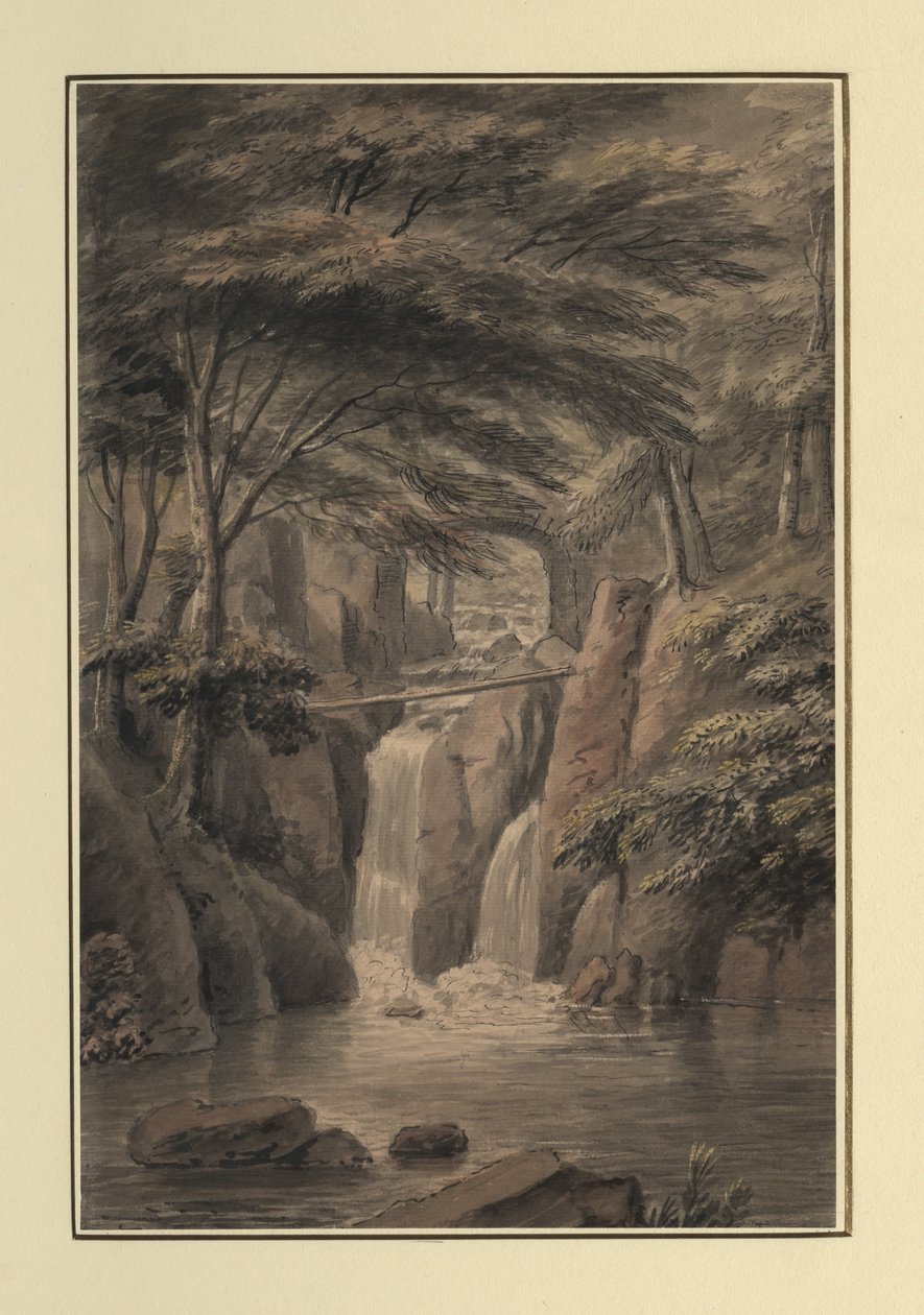 Kaskadi Sir Michael Flemingissä, 1780 (wc, muste ja kynä paperille) tekijältä Copplestone Warre Bamfylde