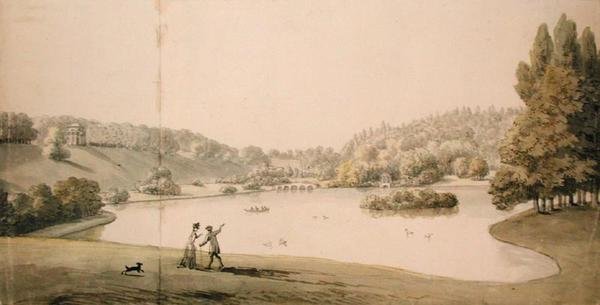 Stourhead, n. 1780 (akvarelli ja kynä paperille) tekijältä Copplestone Warre Bamfylde
