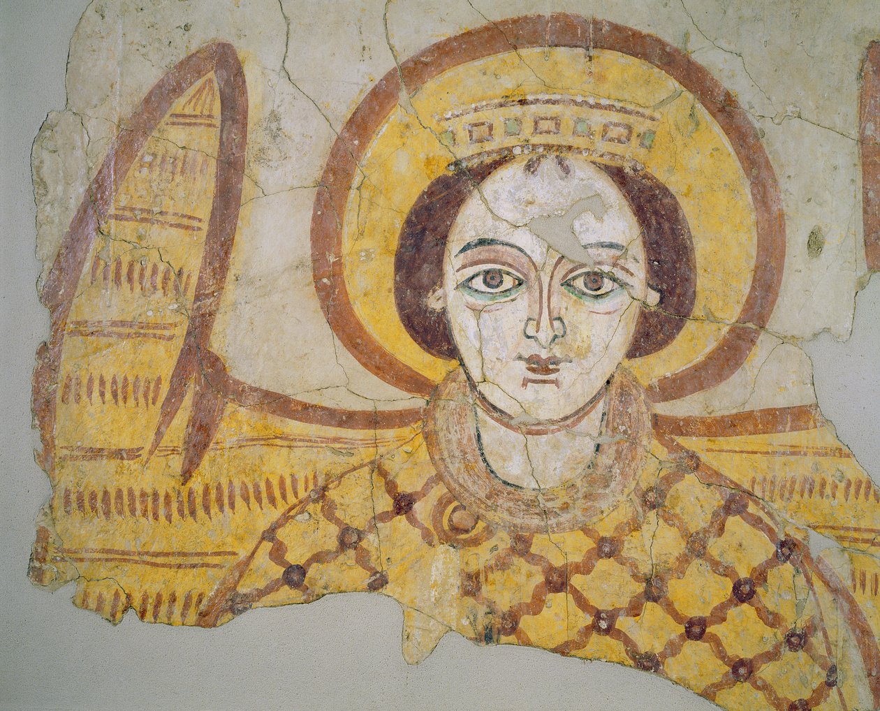 Kruunattu arkkienkeli levitetyillä siiveillä Farasin katedraalista Sudanista tekijältä Coptic