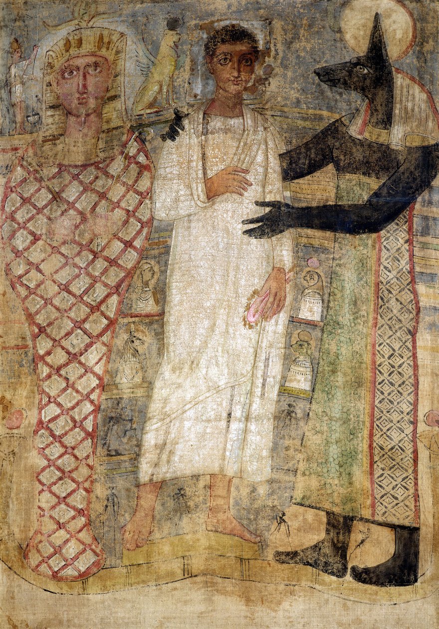 Vainaja ja hänen muumionsa suojeli Anubis (enkaustinen vaha pellavalle) tekijältä Coptic