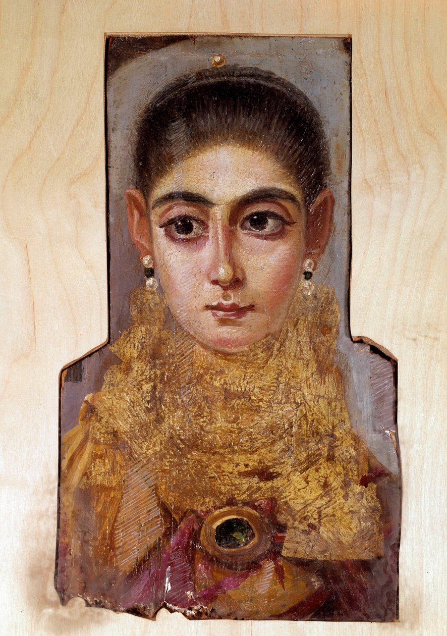 Koptilainen taide: nuori nainen nimeltä Fayoum (Fayum) (noin 160 jKr.) Vahamaalaus puulle. Pariisi, Louvre-museo tekijältä Coptic