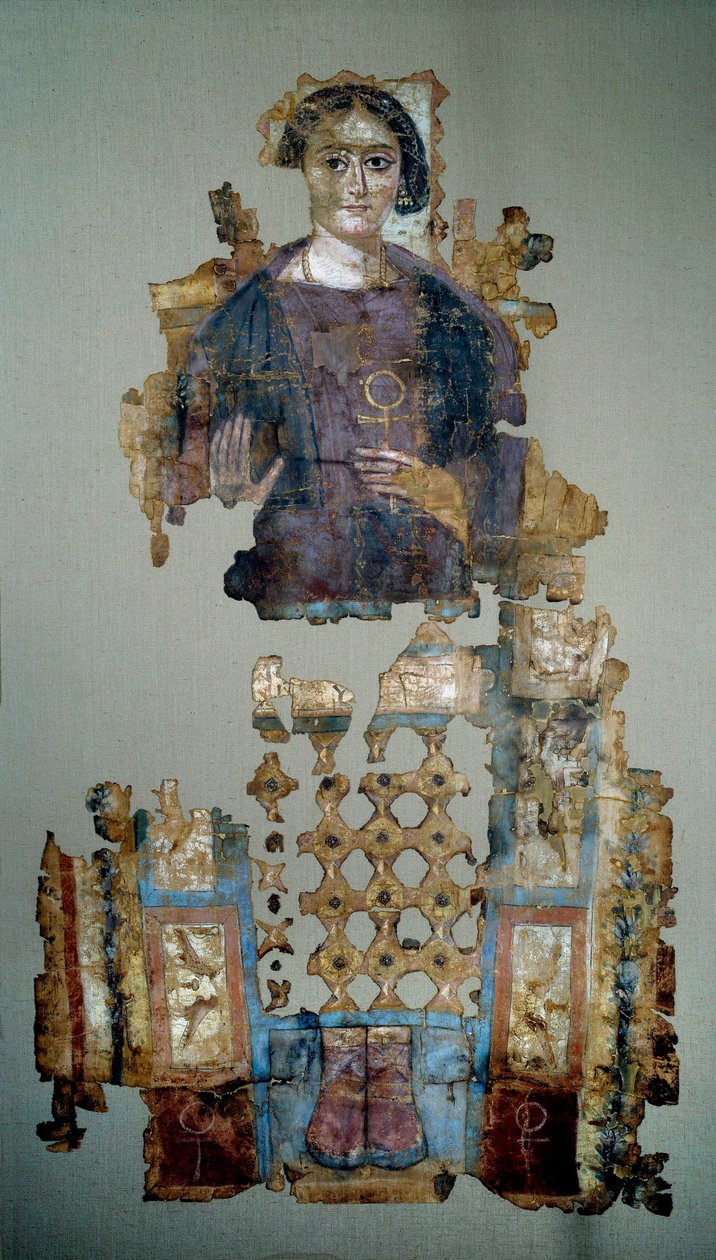 Koptilainen taide: katkelma maalatusta pellavaliinasta, joka kuvaa nuorta naista, jota kutsuttiin rouvaksi. Antinoupolisista. 4. vuosisadalla jKr. Pariisi, Louvre-museo tekijältä Coptic Coptic