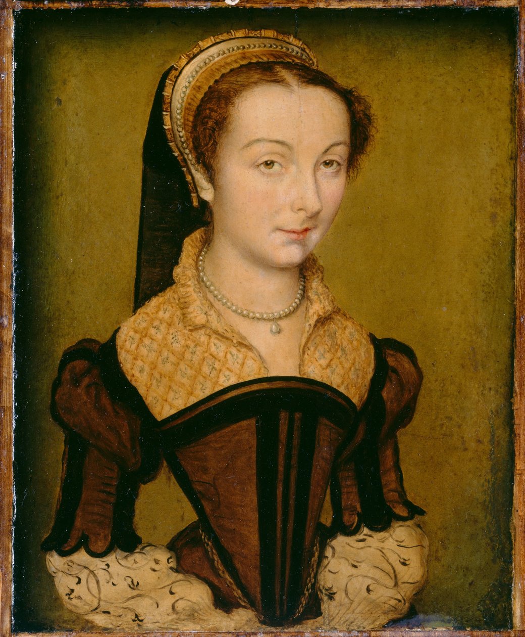 Muotokuva Louise de Halluin, dame de Cipierre, n.1555 (öljy paneelille) tekijältä Corneille de Lyon