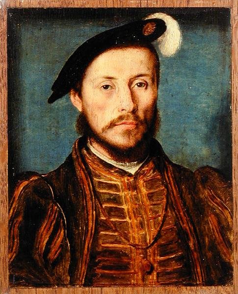 Miehen muotokuva höyhenmyssyssä (öljy paneelissa) tekijältä Corneille de Lyon