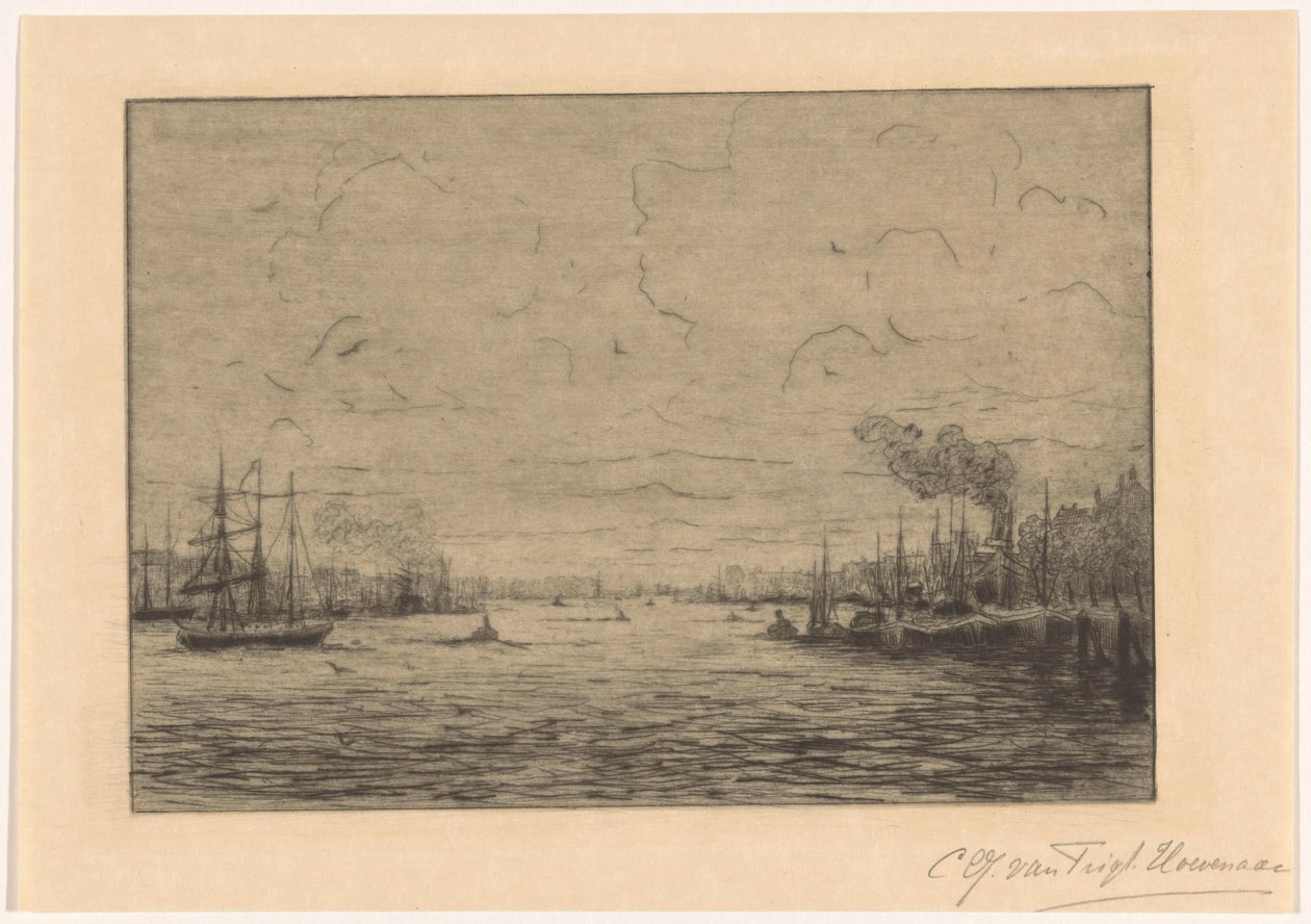 Näkymä Maasille lähellä Rotterdamia tekijältä Cornelia Christina Johanna van Trigt Hoevenaar (signed by artist)