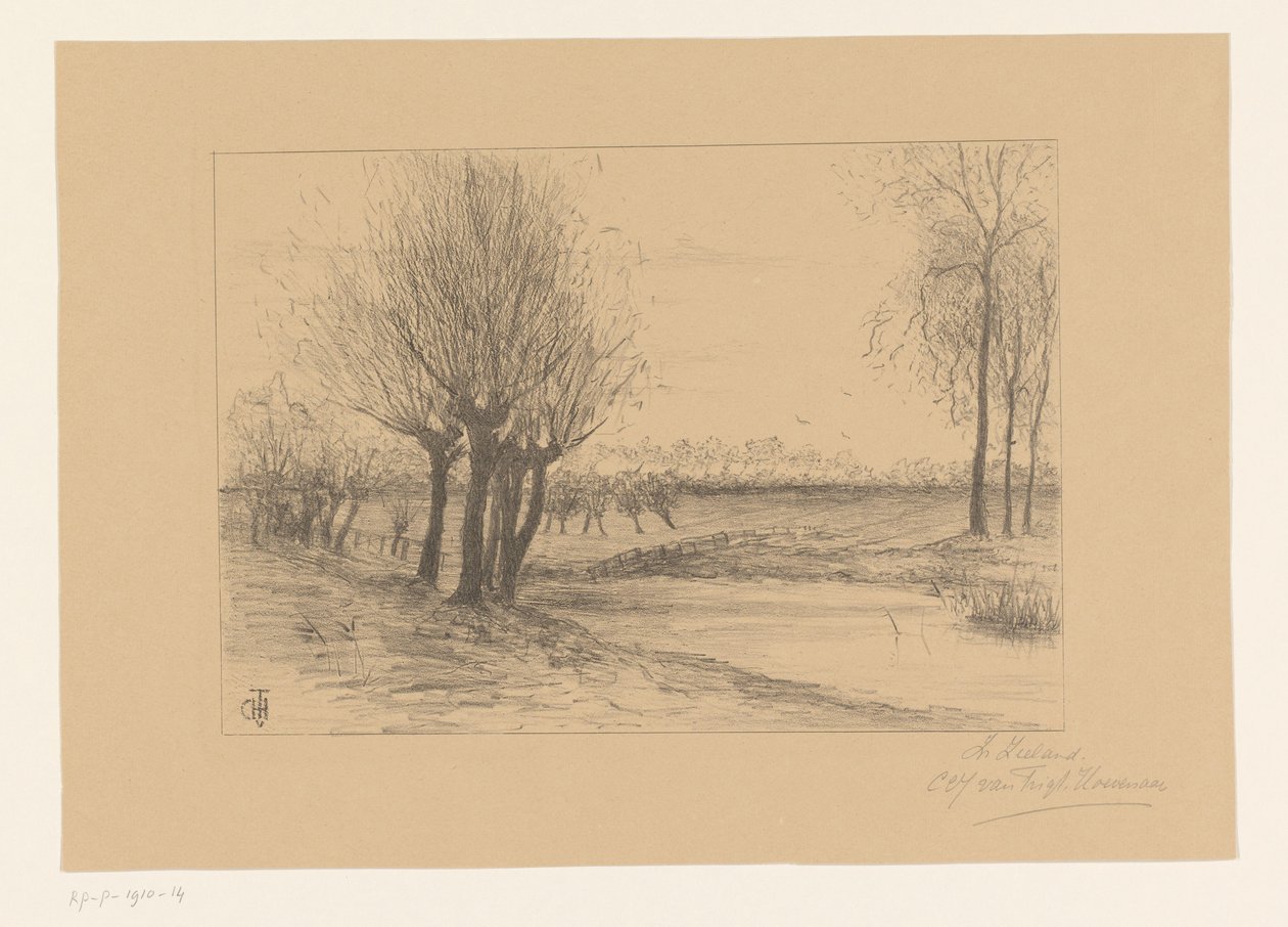 Niitty pollarin pajuilla Seelannissa (otsikko esineessä) tekijältä Cornelia Christina Johanna van Trigt Hoevenaar (signed by artist)