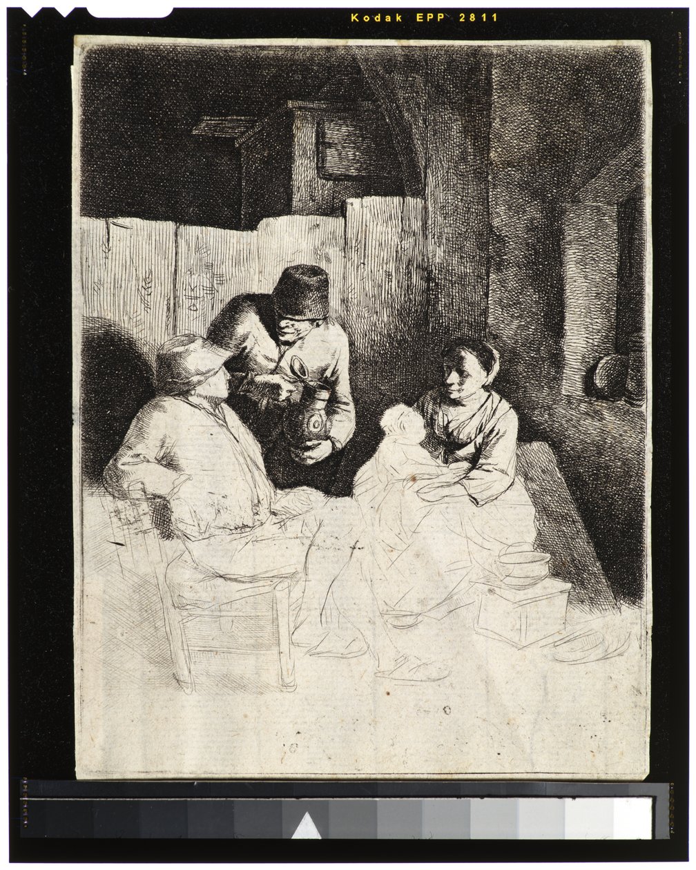 Äiti ja lapsi talonpoikien kanssa kapakassa tekijältä Cornelis Pietersz Bega