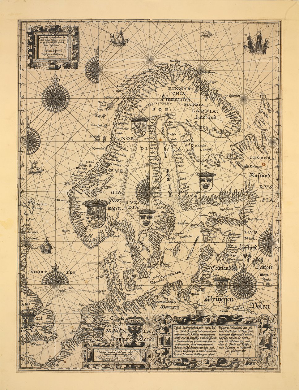 Kartta er gitt ut i Amsterdam (1610) ja vierailija Skandinavia, Norgen tekijältä Cornelis Doedsz