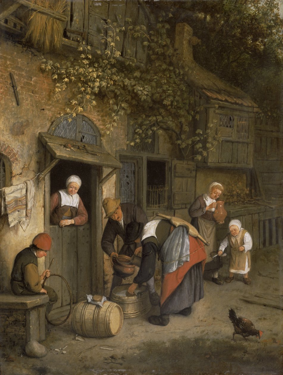 Maidonmyyjä, 1679 (paneeli) tekijältä Cornelis Dusart