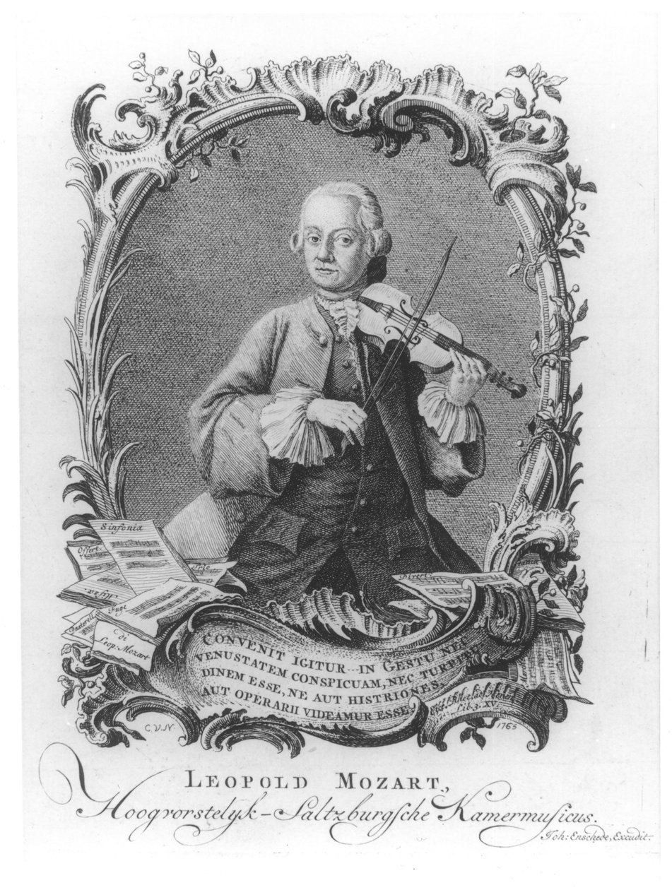 Leopold Mozartin (1719-87) muotokuva itävaltalainen viulisti ja säveltäjä, kaiverrus Johann Enschede, 1765 tekijältä Cornelis van Noorde