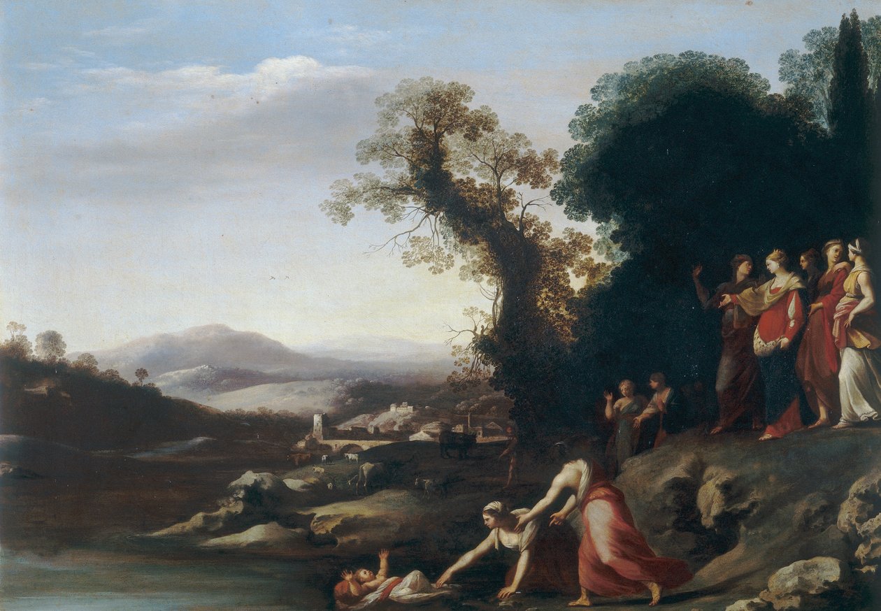 Mooseksen löytö tekijältä Cornelis van Poelenburgh or Poelenburch