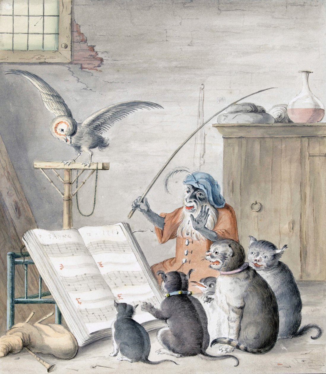 Kissakonsertti (kaiverrus) tekijältä Cornelis (after) Saftleven