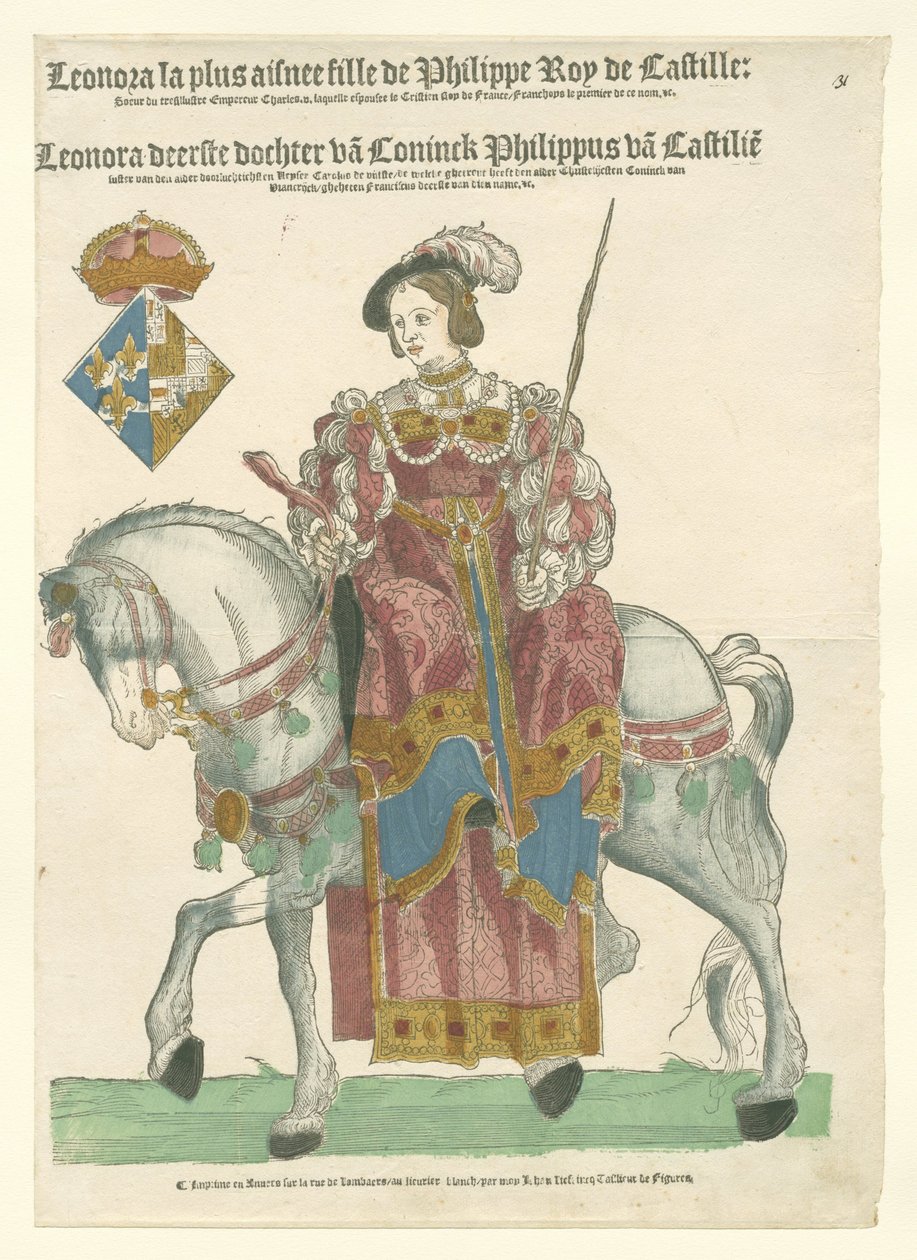 Muotokuva Eleanor of Francesta hevosen selässä tekijältä Cornelis Anthonisz. (manner of)