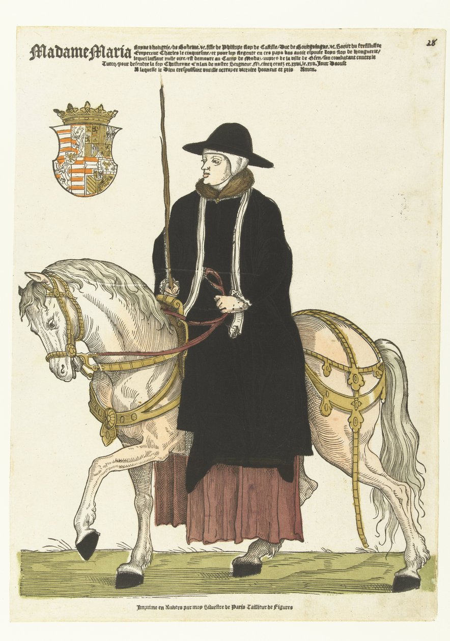Muotokuva Unkarin Mariasta hevosen selässä tekijältä Cornelis Anthonisz. (manner of)