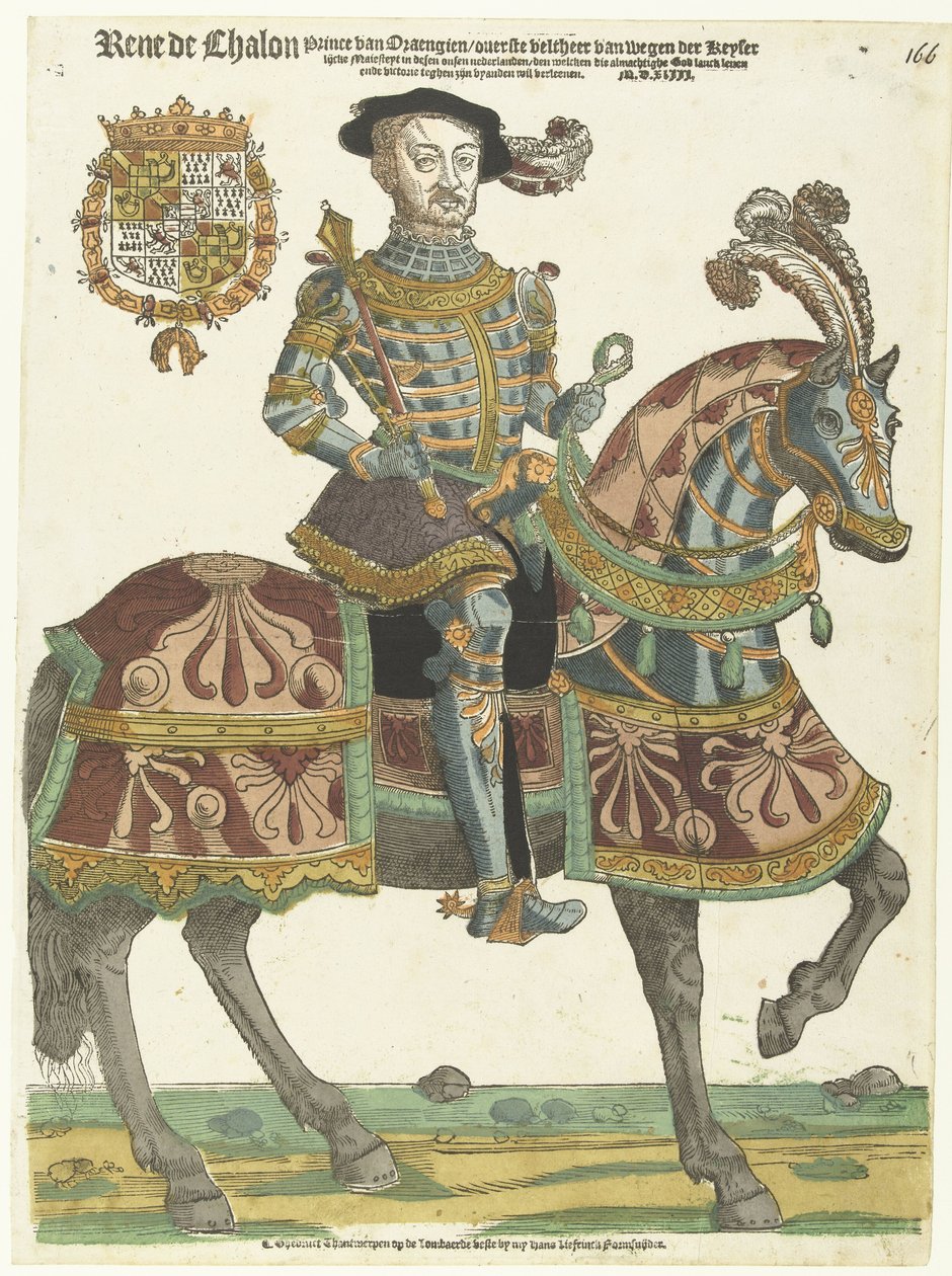 Muotokuva René de Châlonista hevosen selässä tekijältä Cornelis Anthonisz. (manner of)