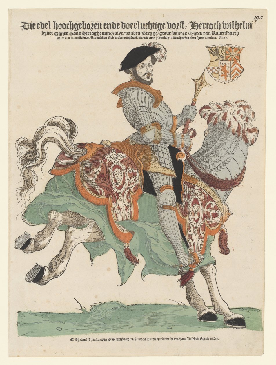 Herttua Willem van Clevesin, Jülichin ja Bergin muotokuva, Markuksen kreivi, Ravensteinin herra hevosen selässä tekijältä Cornelis Anthonisz. (manner of)