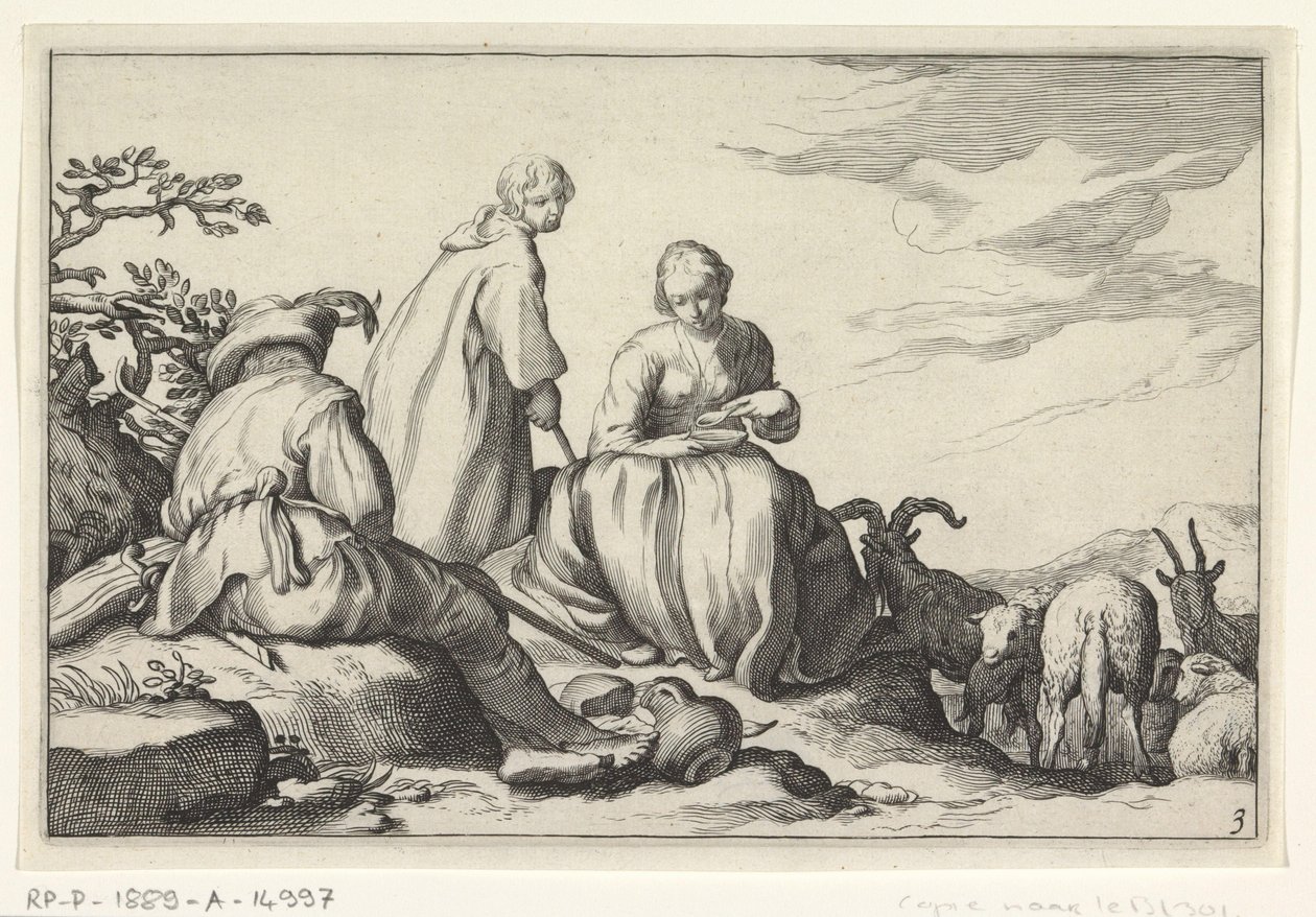 Paimenet Neljä pastoraalista kohtausta (sarjan nimi) tekijältä Cornelis Bloemaert (II) (possibly)