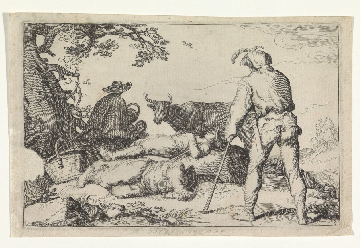 Veehoeders Neljä pastoraalista kohtausta (sarjan nimi) Vapaa-ajan nautintoja (sarjan nimi) tekijältä Cornelis Bloemaert (II) (possibly)