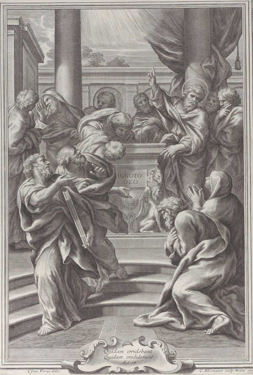 Pyhä Paavali saarnaa Ateenassa, 1679. tekijältä Cornelis Bloemaert