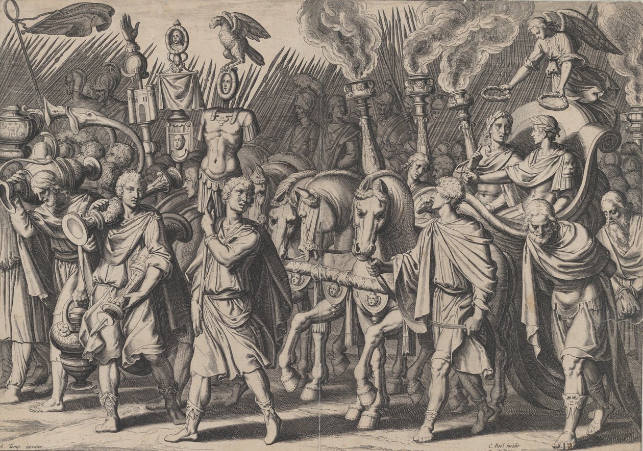 Levy 7: Riemukulkue turkkilaisten voiton jälkeen, Kaarle V:n voitosta, 1614. tekijältä Cornelis Boel