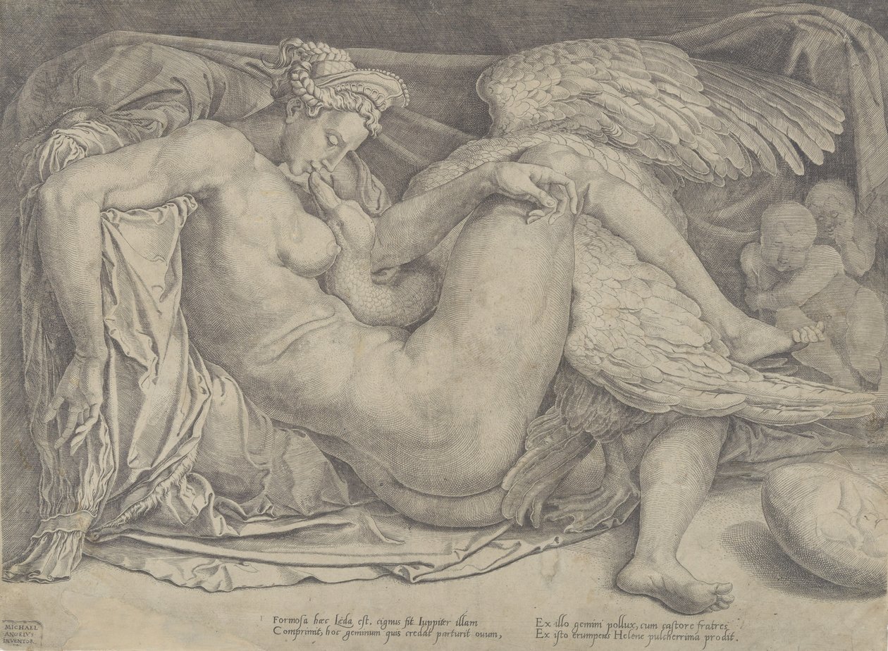 Leda ja joutsen, 1544-66. tekijältä Cornelis Bos