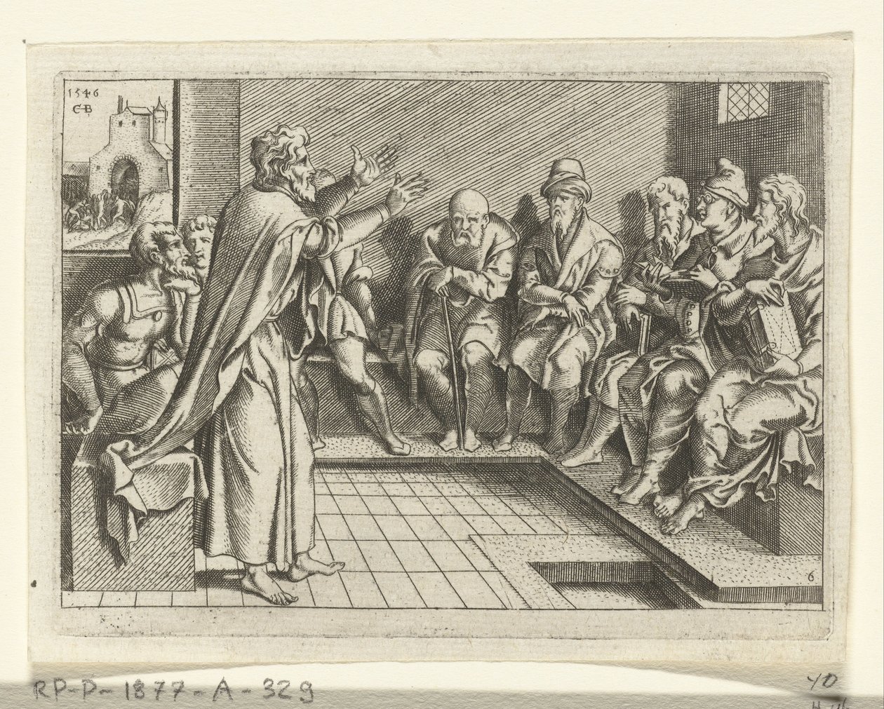 Paavali saarnaa synagogassa The Life of Paul (sarjan nimi) tekijältä Cornelis Bos
