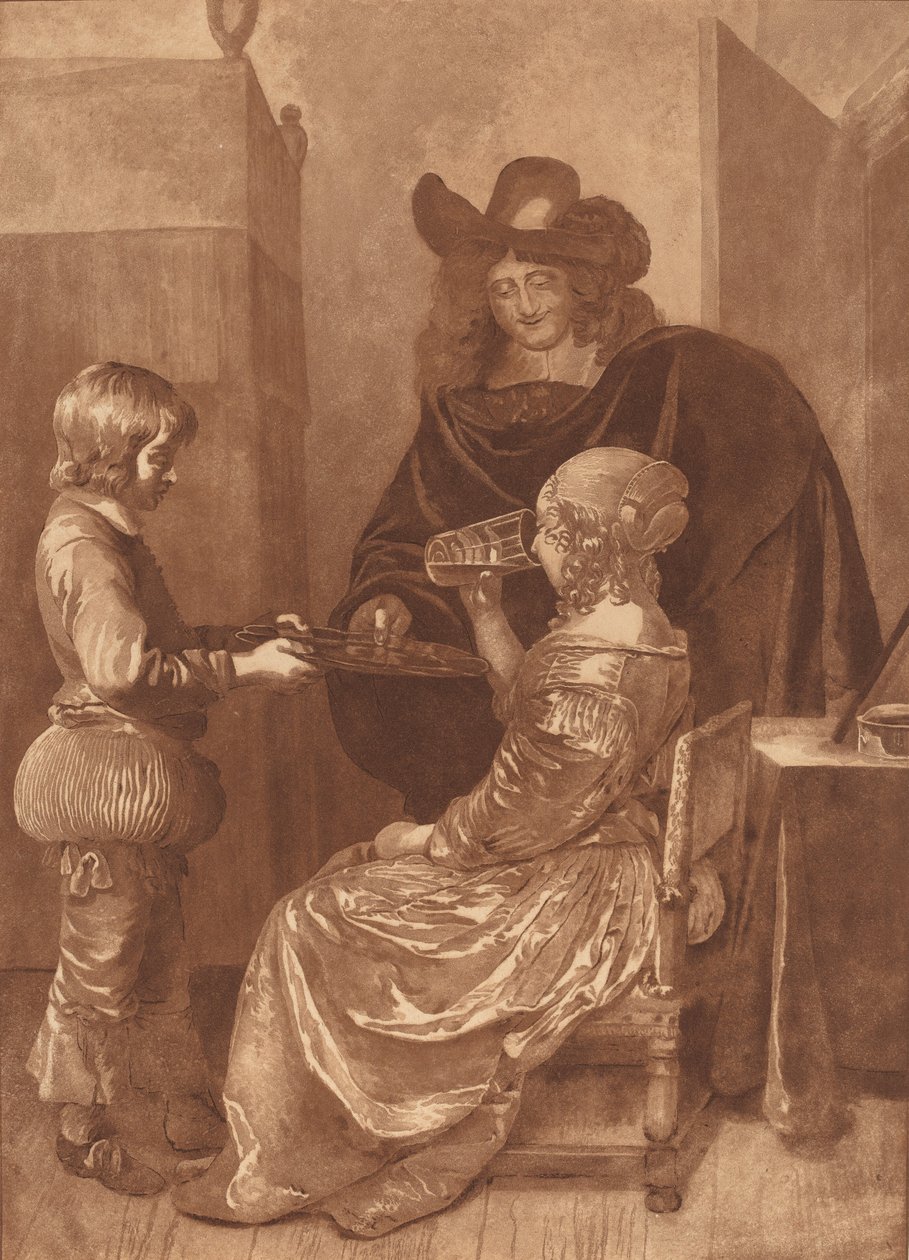 Cavalier and Lady with a Page, 1779, julkaistu 1781. tekijältä Cornelis Brouwer