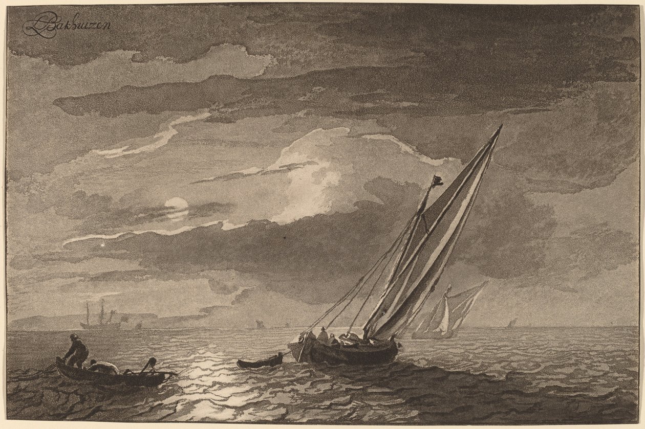 Merimaisema täysikuulla, 1779, julkaistu 1781. tekijältä Cornelis Brouwer
