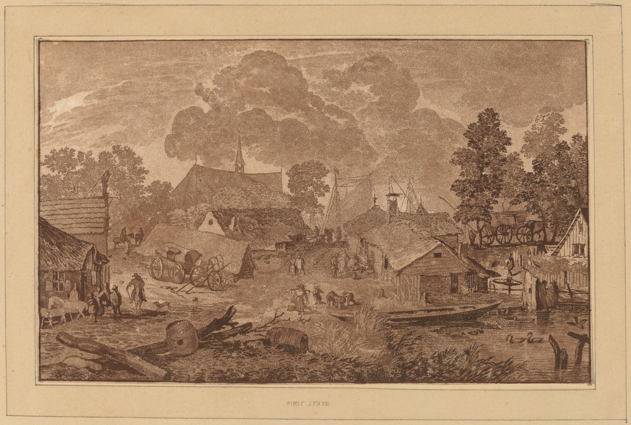 Kylä lampineen, c. 1782. tekijältä Cornelis Brouwer