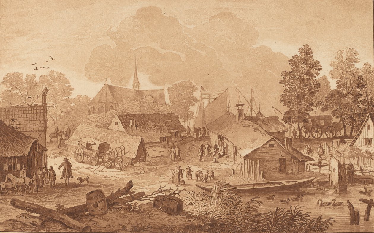Kylä lampineen, c. 1782. tekijältä Cornelis Brouwer