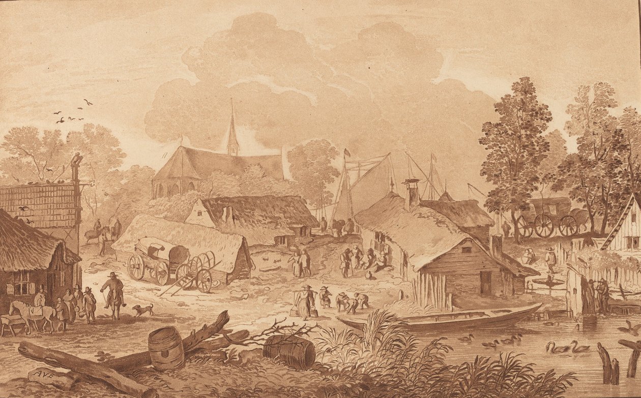 Kylä lampineen, c. 1782. tekijältä Cornelis Brouwer