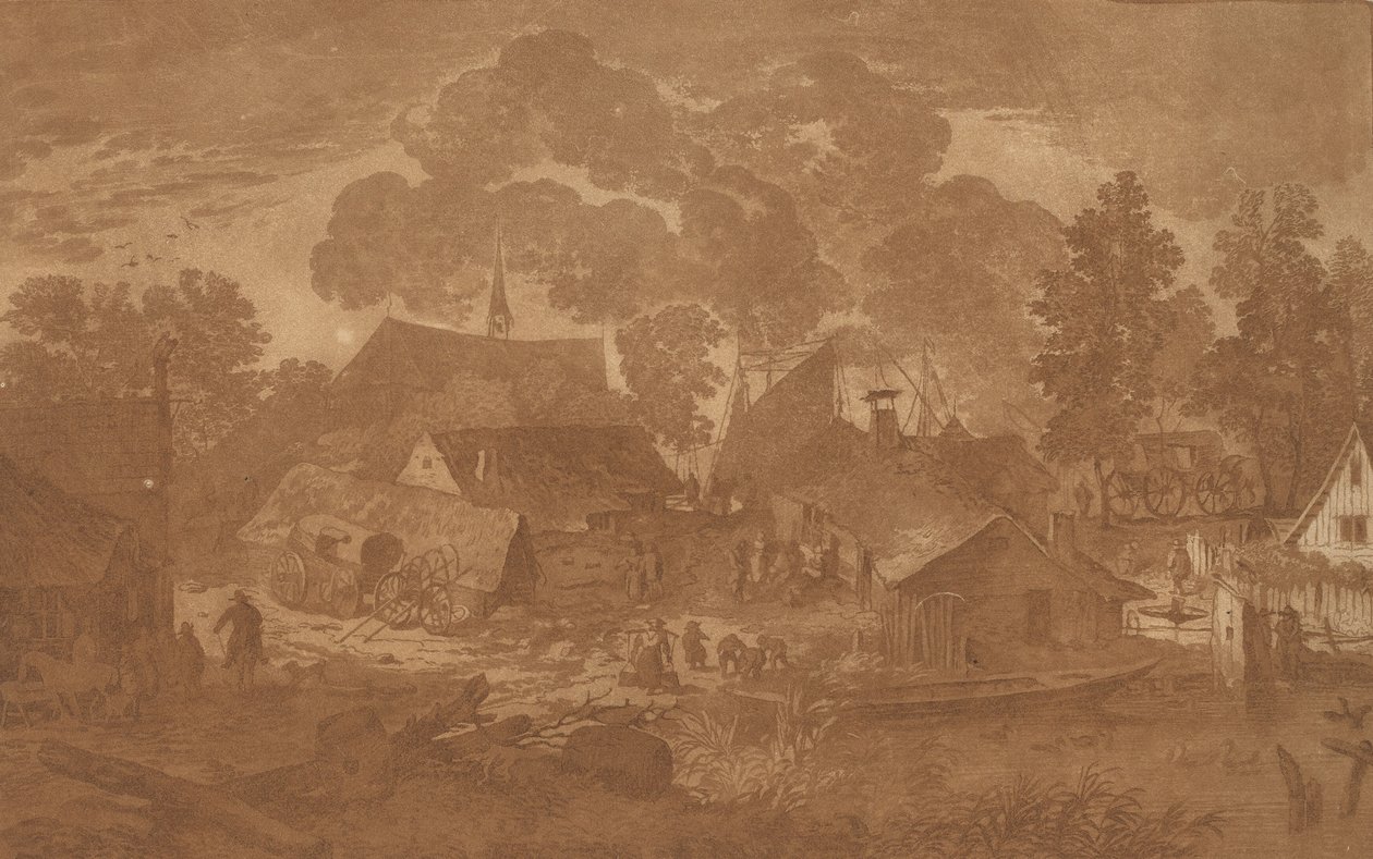 Kylä lampineen, c. 1782. tekijältä Cornelis Brouwer