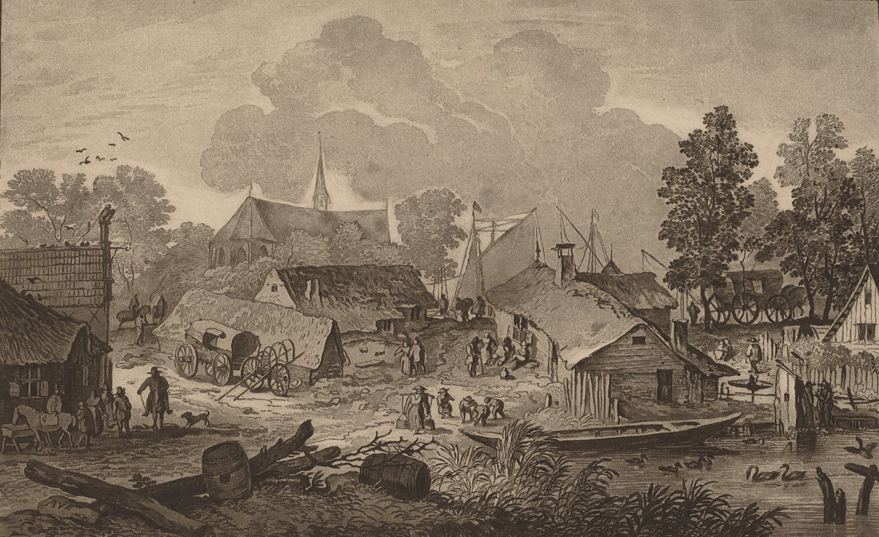 Kylä lampineen, c. 1782. tekijältä Cornelis Brouwer