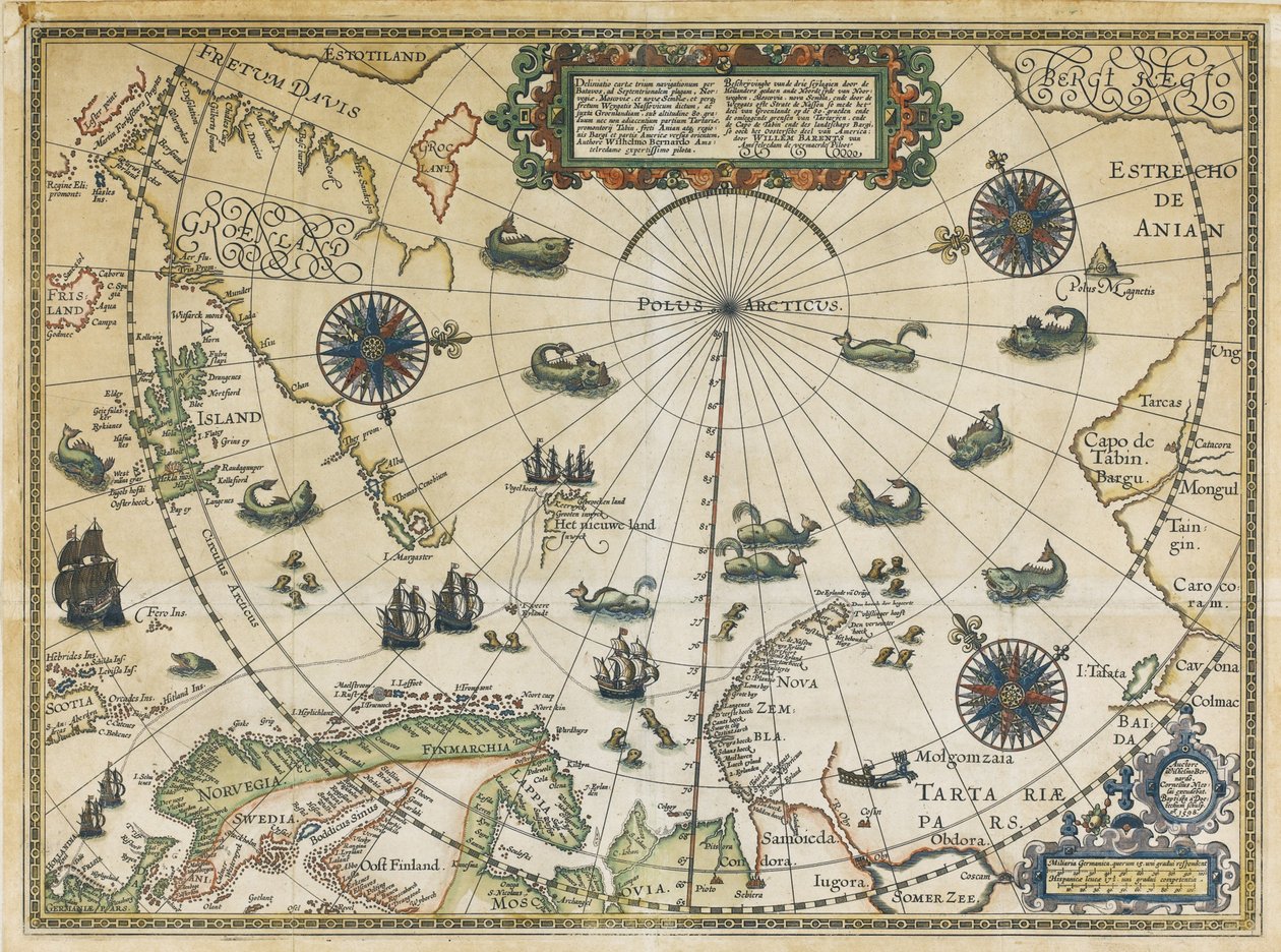 Willem Barentszin kolmannen matkan kartta, 1598 tekijältä Cornelis Claesz
