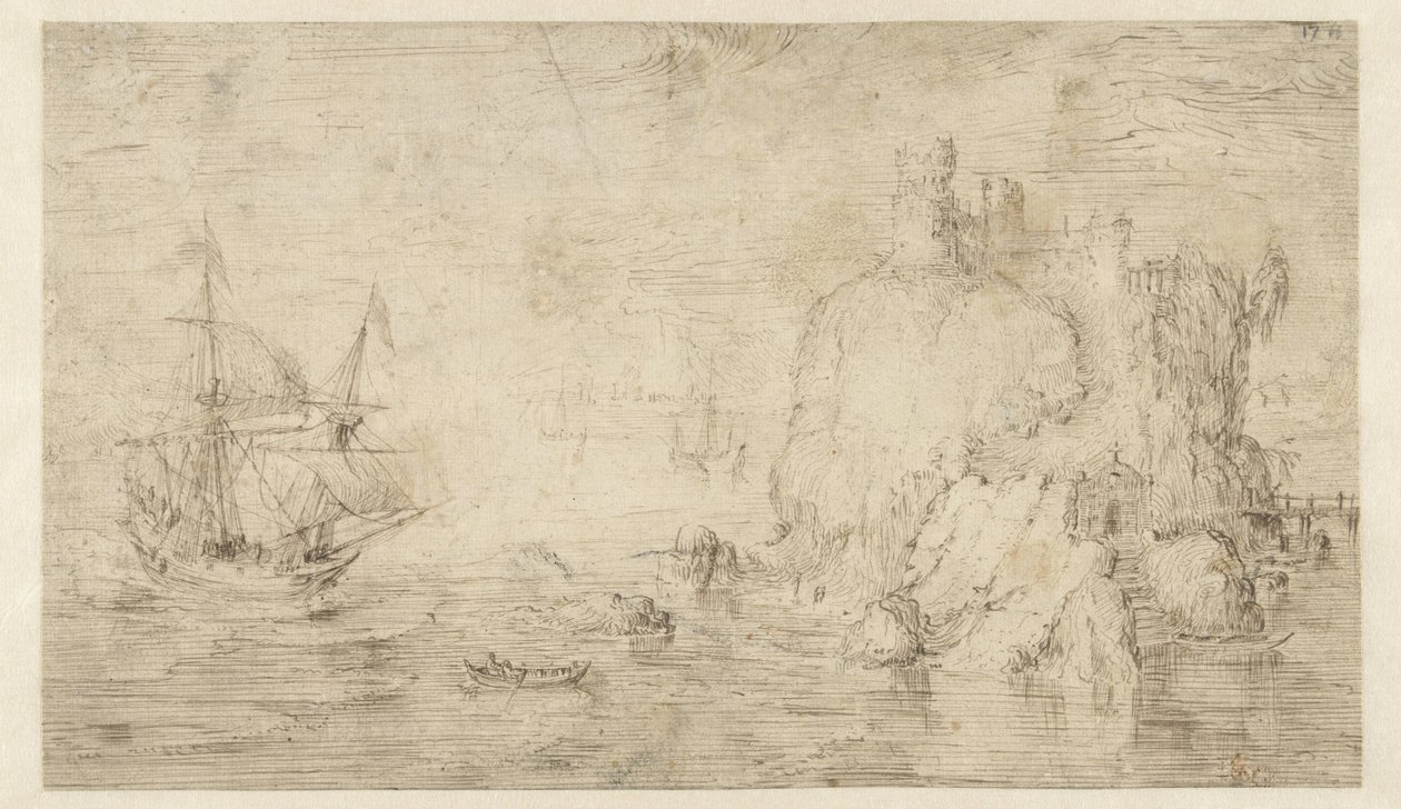 Merimaisema laivalla lähellä saarta tekijältä Cornelis Claesz van Wieringen (attributed to)