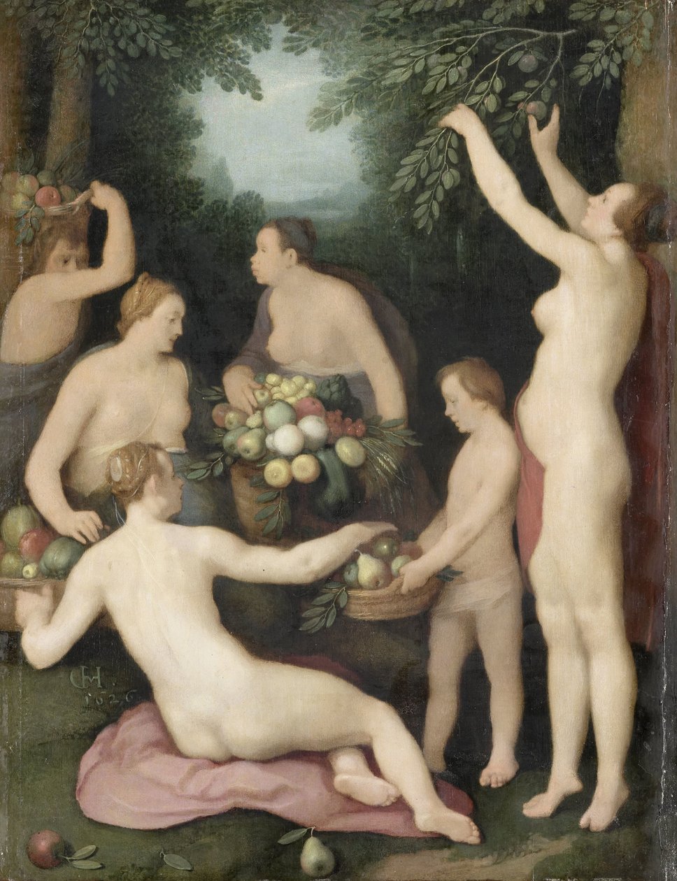 Pomona vastaanottamassa hedelmäsatoa tekijältä Cornelis Cornelisz. van Haarlem