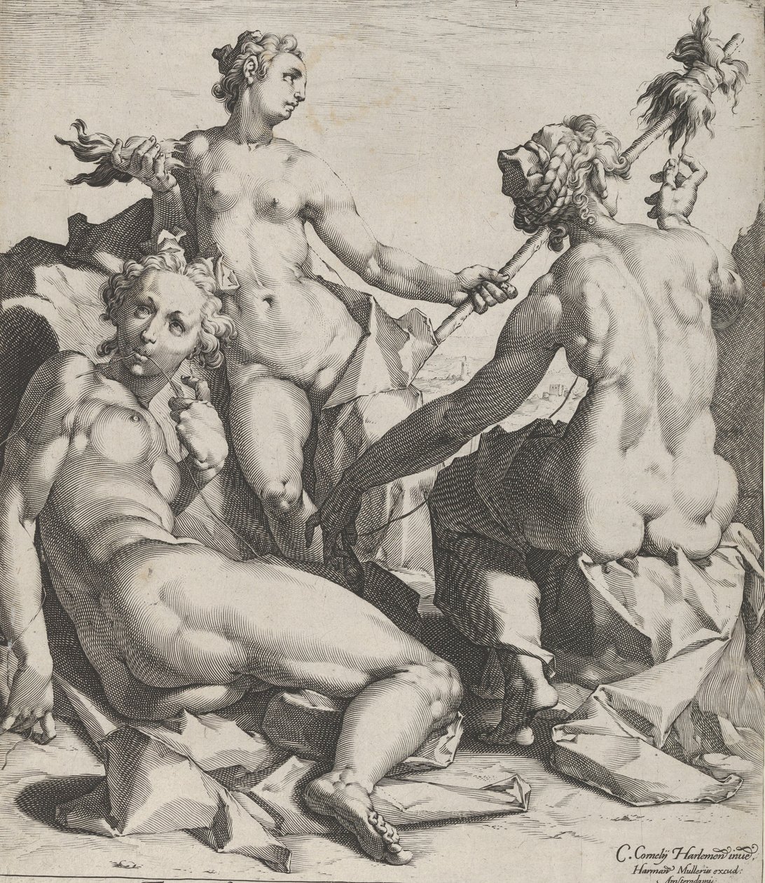 Kolme kohtaloa, n. 1589 tekijältä Cornelis Cornelisz van Haarlem