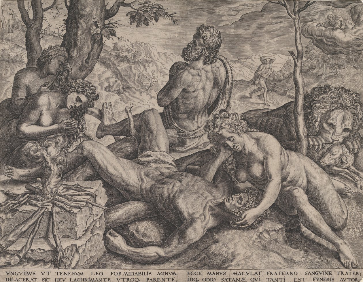 Aadam ja Eeva valittavat Abelin kuolemaa, 1564. tekijältä Cornelis Cort
