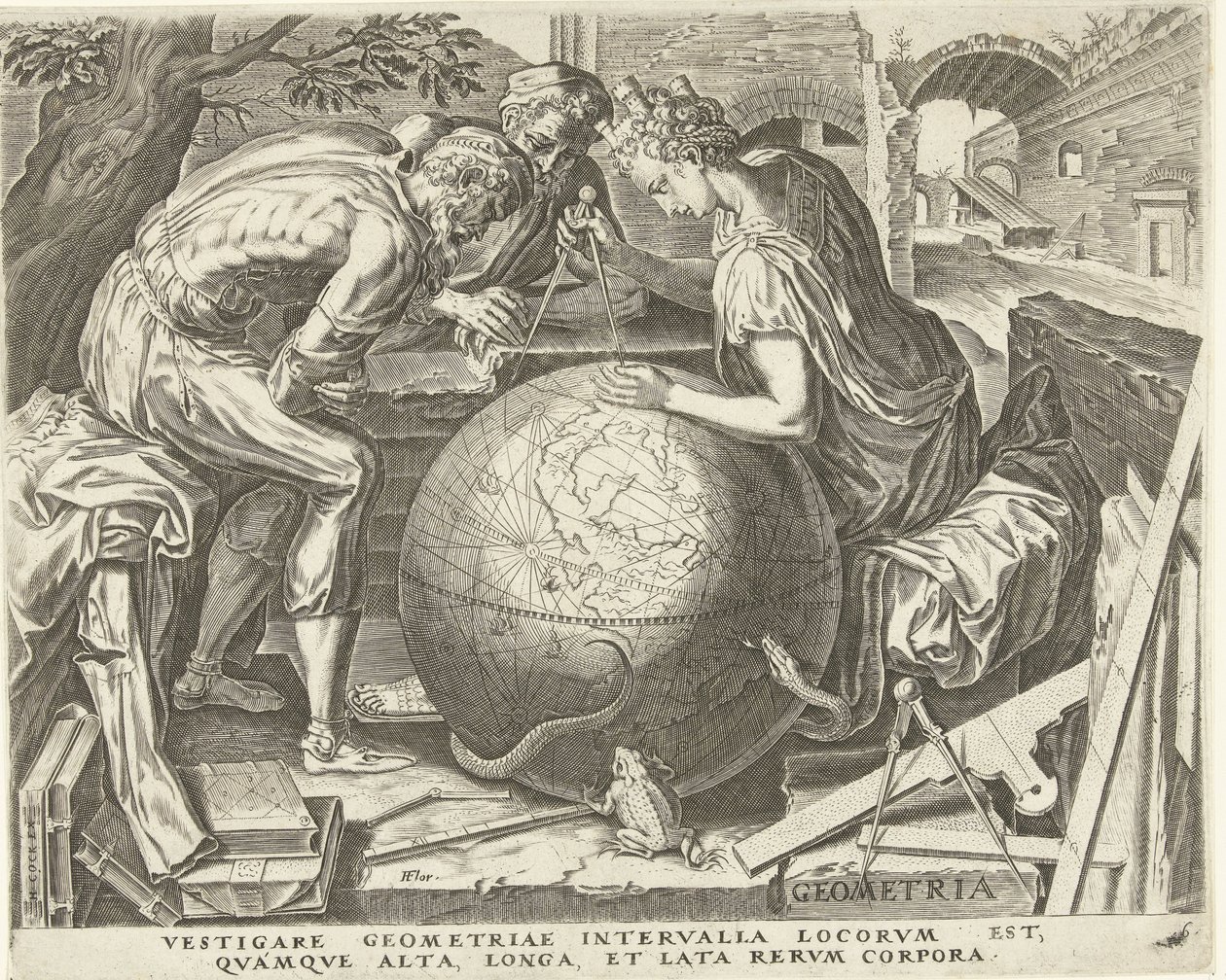 Geometria (geometria) The Seven Liberal Arts (Artes Liberales) (sarjan nimi) tekijältä Cornelis Cort