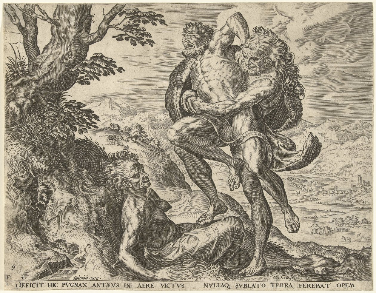 Hercules painii Antaeuksen kanssa Labors of Hercules (sarjan nimi) tekijältä Cornelis Cort