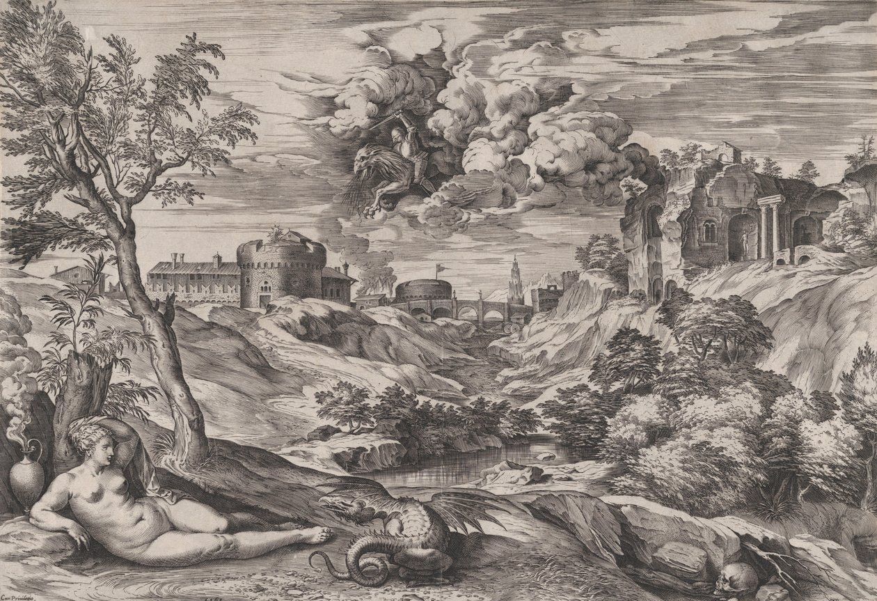 Ruggiero pelastaa Angelican, 1565. tekijältä Cornelis Cort