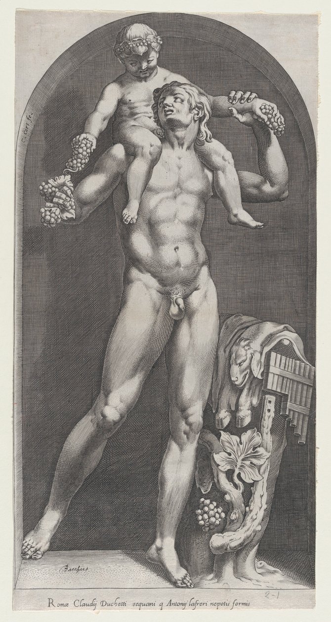 Roomalaisen loiston peili: Bacchus satyyrin harteilla, 1500-luku, 1500-luku. tekijältä Cornelis Cort