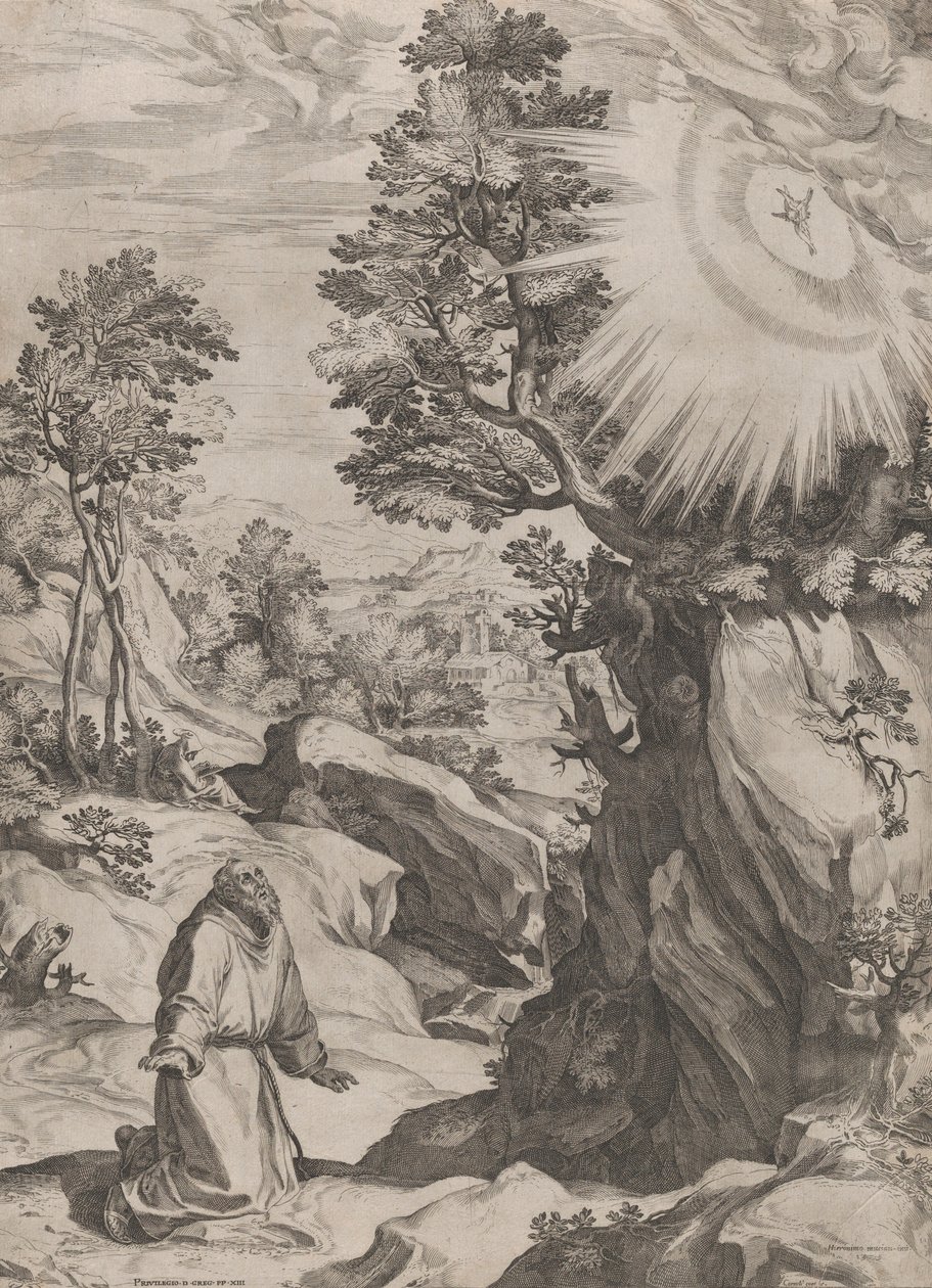 Pyhä Franciscus katuva erämaassa, 1575. tekijältä Cornelis Cort